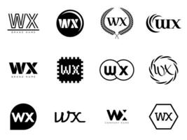 WX logo company template. Letter w and x logotype. Set different classic serif lettering and modern bold text with design elements. Initial font typography. vector