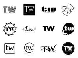 TW logo company template. Letter t and w logotype. Set different classic serif lettering and modern bold text with design elements. Initial font typography. vector