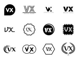 VX logo company template. Letter v and x logotype. Set different classic serif lettering and modern bold text with design elements. Initial font typography. vector