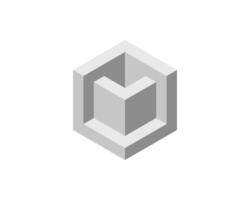 Cube logo, geometric design. Box logotype company, trendy tech emblem in pixel style. vector