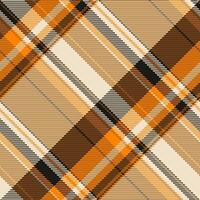 Doodle fabric texture plaid, ragged background tartan pattern. Tweed textile seamless check in light and orange colors. vector