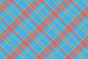 Quilt plaid tartan , christmas ornament check textile pattern. Aesthetic fabric texture background seamless in cyan and red colors. vector