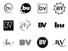 BV logo company template. Letter b and v logotype. Set different classic serif lettering and modern bold text with design elements. Initial font typography. vector