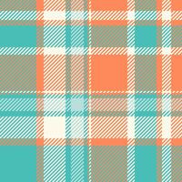 Comfortable textile check plaid, chic seamless tartan. Sofa pattern texture fabric background in teal and orange colors. vector