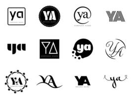 YA logo company template. Letter y and a logotype. Set different classic serif lettering and modern bold text with design elements. Initial font typography. vector