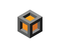 Cube logo, geometric design. Box logotype company, trendy tech emblem in pixel style. vector