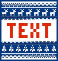 Christmas pixel template for text with pattern. deer, tree, gift and snowflakes. vector