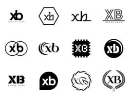 XB logo company template. Letter x and b logotype. Set different classic serif lettering and modern bold text with design elements. Initial font typography. vector