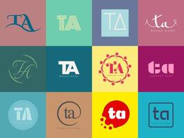 TA logo company template. Letter t and a logotype. Set different classic serif lettering and modern bold text with design elements. Initial font typography. vector