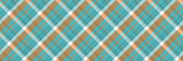 Horizontal textile pattern fabric, turquoise tartan plaid texture. Idyllic seamless background check in cyan and amber colors. vector