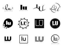 LU logo company template. Letter l and u logotype. Set different classic serif lettering and modern bold text with design elements. Initial font typography. vector