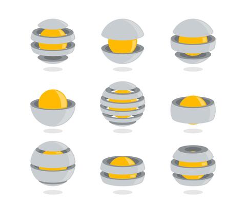 Set of creative logos in space style. Logo of a sphere with a core in the form of a robot. illustration.