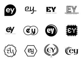 EY logo company template. Letter e and y logotype. Set different classic serif lettering and modern bold text with design elements. Initial font typography. vector