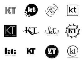 KT logo company template. Letter k and t logotype. Set different classic serif lettering and modern bold text with design elements. Initial font typography. vector