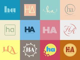 HA logo company template. Letter h and a logotype. Set different classic serif lettering and modern bold text with design elements. Initial font typography. vector