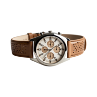Modern Leather-Strap Watch in Beige and Brown Fashionable Accessory Isolated on Transparent Background png