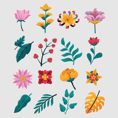 colorful flower icon set