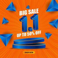 big sale banner with blue triangles on an orange background vector