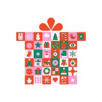 Gift box silhouette in modern minimalist geometric style. Xmas symbol made of geometrical patterns and simple festive elements. vector