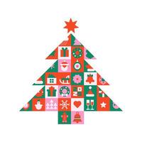 Christmas tree in modern minimalist geometric style. Xmas pine made of geometrical patterns and simple festive elements. vector