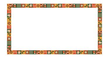 Geometric tiles for Christmas design. Rectangle ornate composition. festive mosaic frame vector