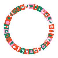 Geometric tiles for Christmas design. Round ornate composition. festive mosaic frame vector
