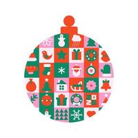 Christmas tree ball silhouette in modern minimalist geometric style. Xmas bauble made of geometrical patterns and simple festive elements. vector