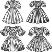 Double-Layer Puff Sleeve Dress Sketch vector