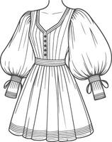 Minimal Boho Puff Sleeve Gown Sketch vector