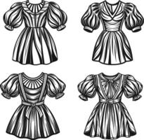 set Backless Puff Sleeve Gown Design vector