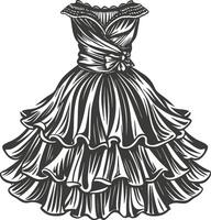 Off-Shoulder Ruffle Hem Gown Sketch vector