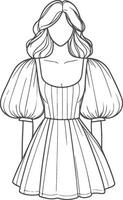 Structured Puff Sleeve Dress Sketch vector