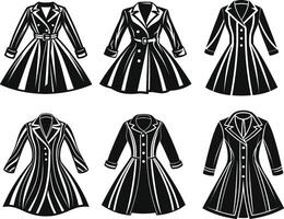 Set Flared Hem Overcoat Design vector