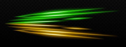 Vibrant green and yellow light streaks on a dark background, ideal for dynamic sci-fi effects, speed, or motion design. vector