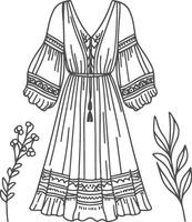 Classic Ruffle Boho Outline Design vector