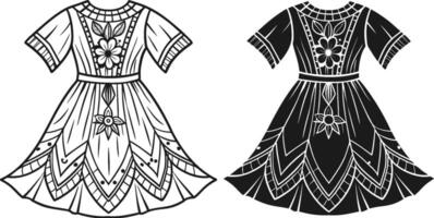 Soft Pleats Boho Dress Line Art vector