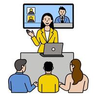 2D minimalize as Project manager leading a hybrid meeting concept as A illustration of a project manager leading a hybrid meeting with onsite and remote participants vector