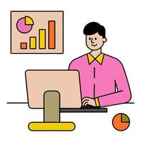 2D minimalize as Financial advisor using AI tools for stock market analysis concept as A illustration of a financial advisor using AI tools on a computer for stock ma vector