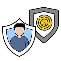 2D as Biometric security icon with a fingerprint and shield concept as illustration of a biometric security icon with a fingerprint and shield emphasizing the use of vector