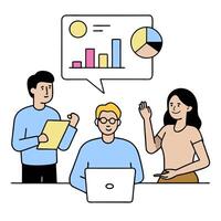 2D minimalize as Sales team collaborating in a virtual meeting concept as A illustration of a sales team collaborating in a virtual meeting using conferencing a vector