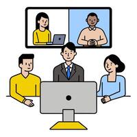 2D minimalize as Sales team collaborating in a virtual meeting concept as A illustration of a sales team collaborating in a virtual meeting using conferencing a vector
