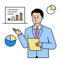 2D minimalize as Financial consultant advising clients on investment strategies concept as A illustration of a financial consultant in a modern office advising client vector