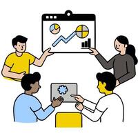 2D minimalize as Cross functional team collaborating on a project concept as A illustration of a cross functional team collaborating on a project using digital tools vector