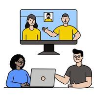 2D minimalize as Virtual team collaborating on a digital platform concept as A illustration of a virtual team collaborating on a digital platform highlighting remote vector