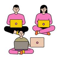 2D minimalize as Creative team working on a digital marketing campaign concept as A illustration of a creative team working on a digital marketing campaign using lapt vector