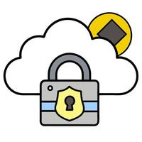2D as Cloud security icon with a lock concept as illustration of a cloud security icon with a lock emphasizing the importance of protecting cloud stored data in cyber vector