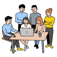 2D minimalize as Team collaborating in a modern office space concept as A illustration of a team collaborating in a modern office space using digital tools and techno vector