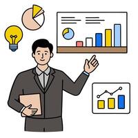 2D minimalize as Project manager leading a hybrid meeting concept as A illustration of a project manager leading a hybrid meeting with onsite and remote participants vector