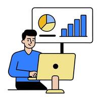 2D as Business analyst using data visualization for financial reporting concept as A illustration of a business analyst using data visualization tools on a computer f vector
