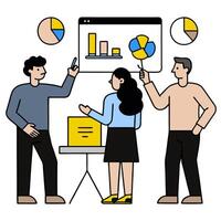 2D minimalize as Project manager leading a hybrid meeting concept as A illustration of a project manager leading a hybrid meeting with onsite and remote participants vector